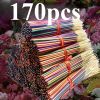 170pcs Incense Sticks with Essential Oils, Natural Fragrance for Home, Yoga, Camping, Vacation - Green, Orange, Pink