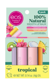Eos 100% Natural Lip Balm Set - Tropical Variety Pack, 0.14 oz, Pack of 4