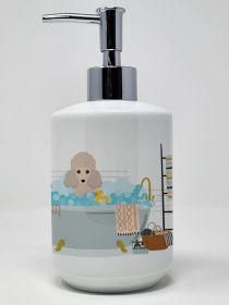 Toy Cream Poodle Ceramic Soap Dispenser Hand Soap Dispenser Pump Bottles for Bathroom Kitchen, Empty Refillable Liquid Soap Container