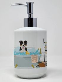 Tricolor Border Collie Ceramic Soap Dispenser Hand Soap Dispenser Pump Bottles for Bathroom Kitchen, Empty Refillable Liquid Soap Container
