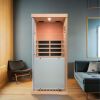 Large glass mini hemlock sauna with right door opening